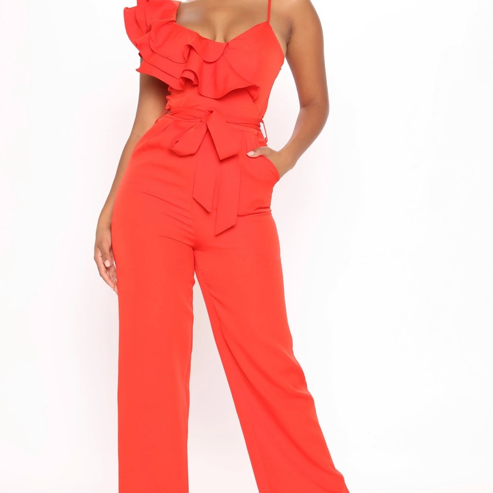 Ruffle Jumpsuit in Red in Medium